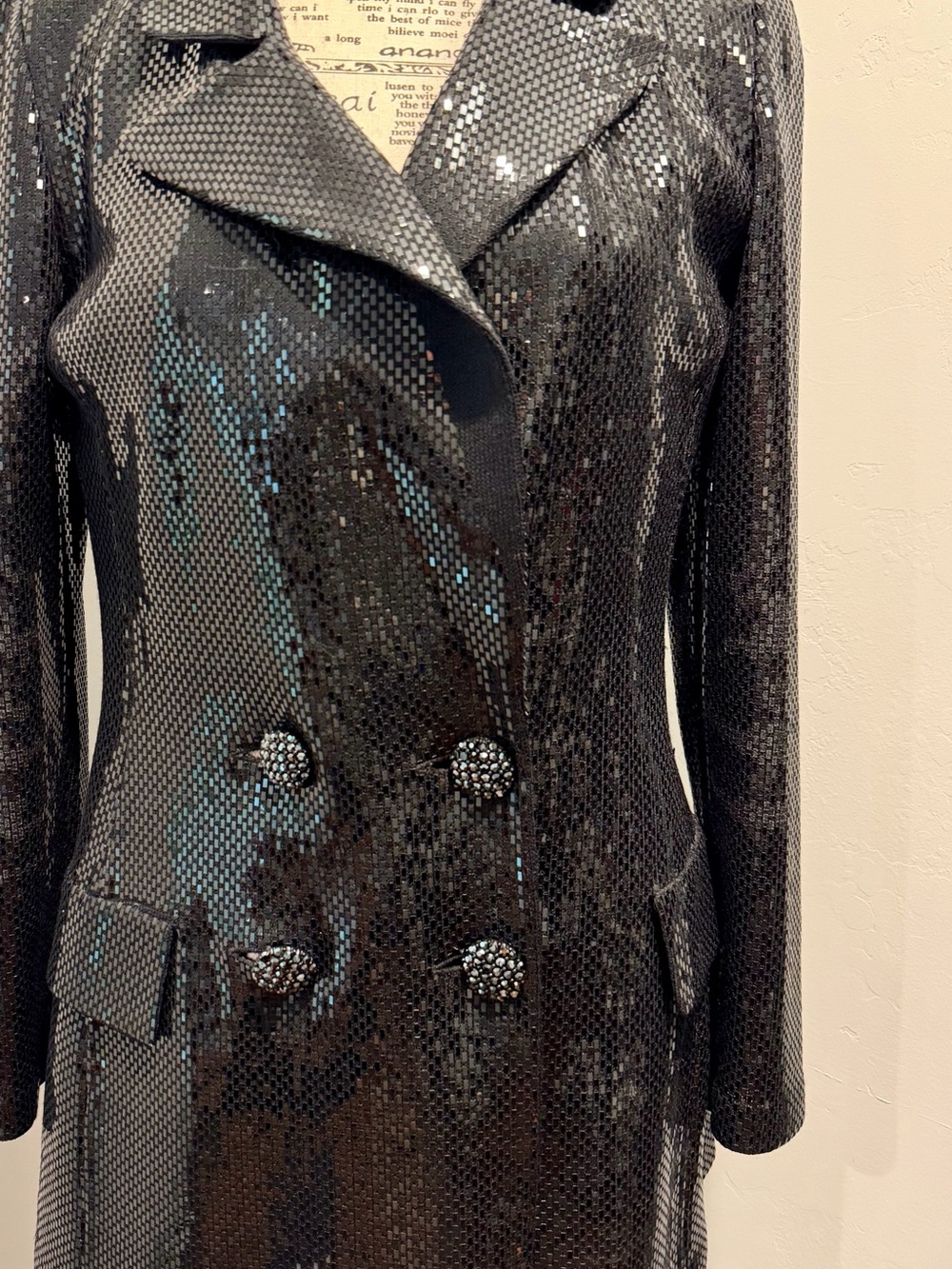 St. John Black Sequin Double-Breasted Blazer